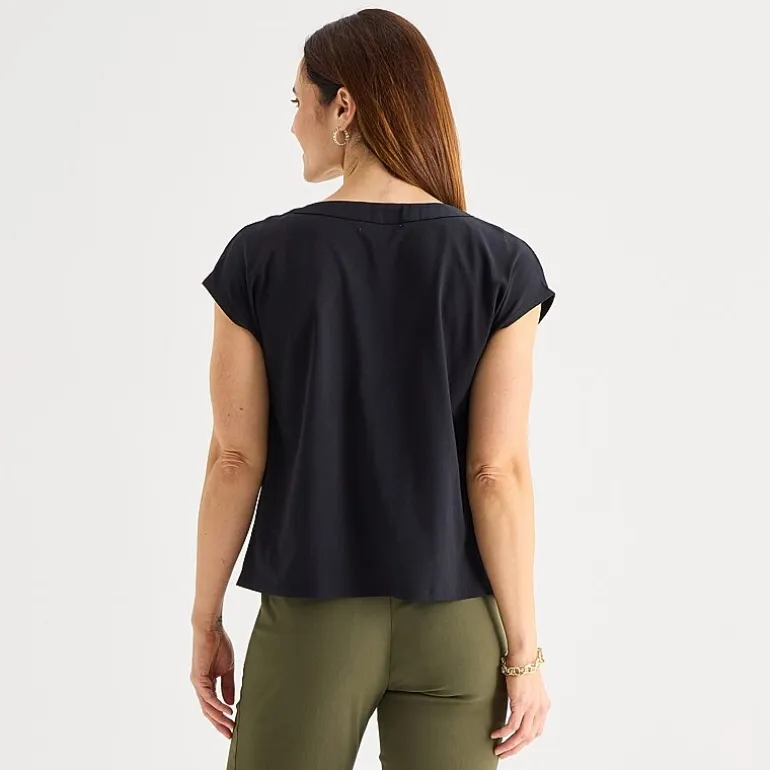 Liz Claiborne Womens Tall V Neck Short Sleeve Satin Blouse