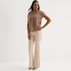 Liz Claiborne Womens Tall V Neck Short Sleeve Satin Blouse