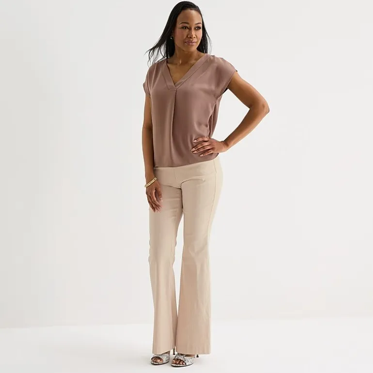 Liz Claiborne Womens Tall V Neck Short Sleeve Satin Blouse