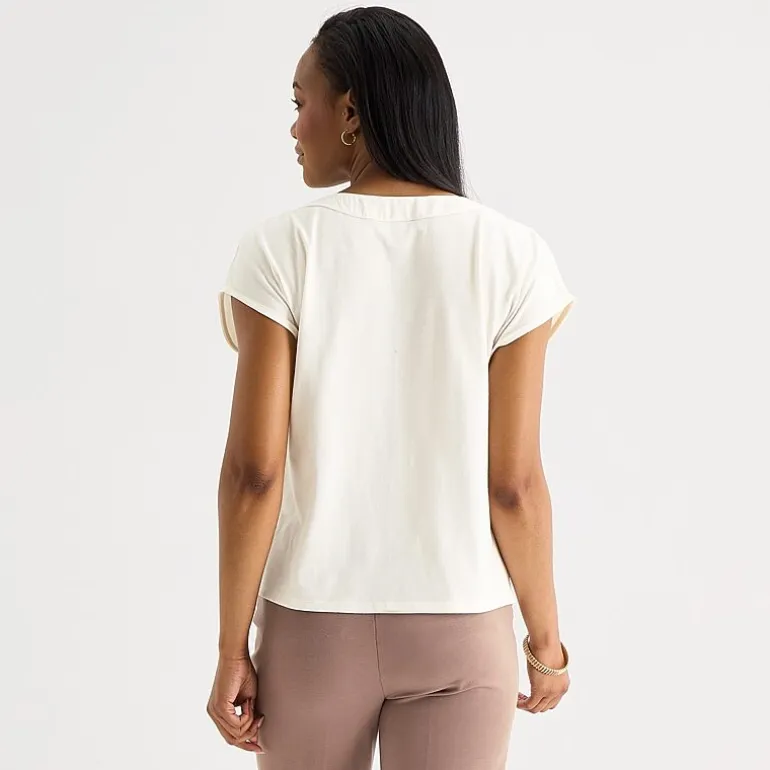 Liz Claiborne Womens Tall V Neck Short Sleeve Satin Blouse