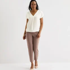 Liz Claiborne Womens Tall V Neck Short Sleeve Satin Blouse