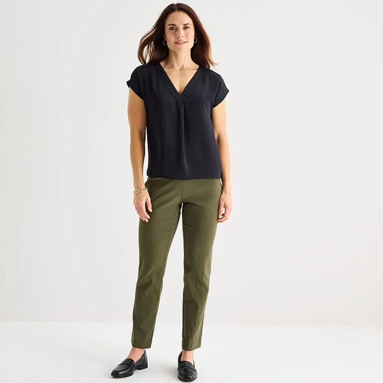 Liz Claiborne Womens Tall V Neck Short Sleeve Satin Blouse