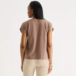Liz Claiborne Womens Tall V Neck Short Sleeve Satin Blouse