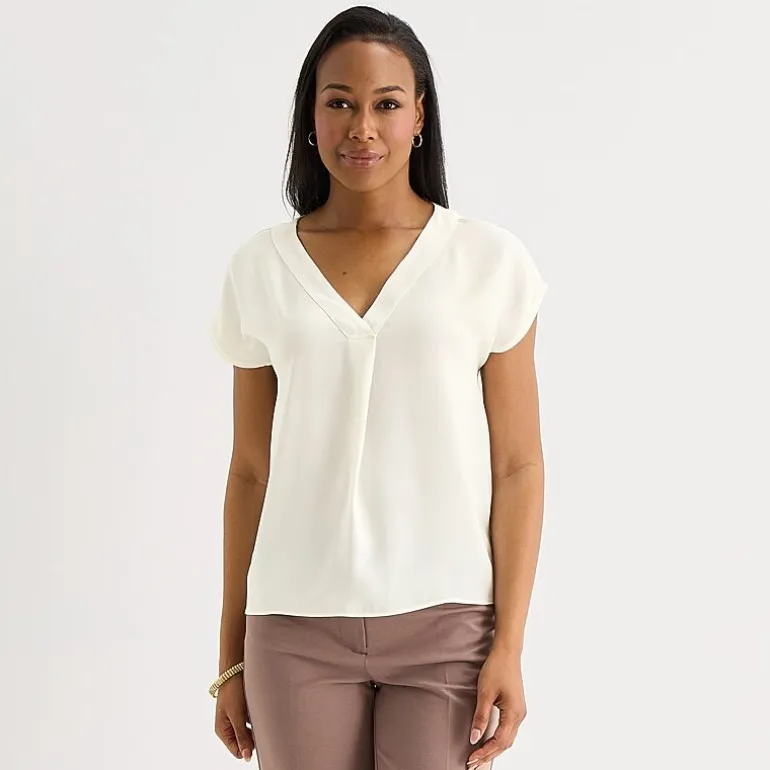 Liz Claiborne Womens Tall V Neck Short Sleeve Satin Blouse