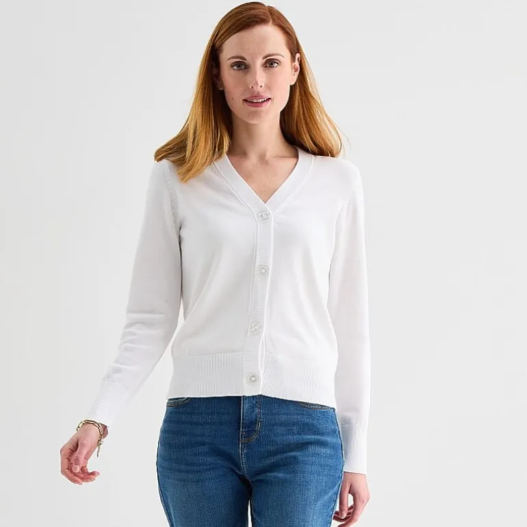 Liz Claiborne Womens V Neck Long Sleeve Button Cardigan