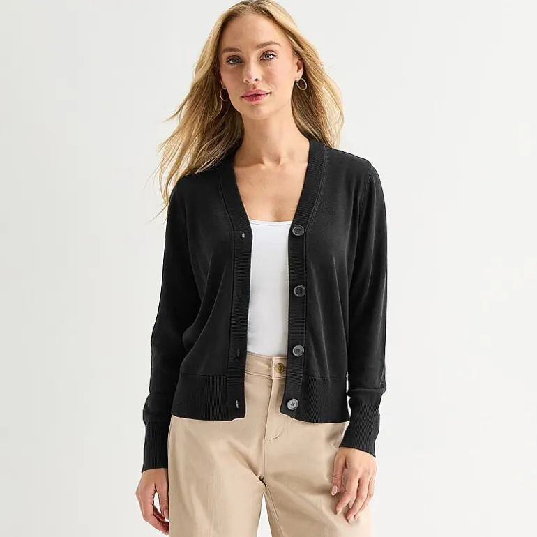 Liz Claiborne Womens V Neck Long Sleeve Button Cardigan