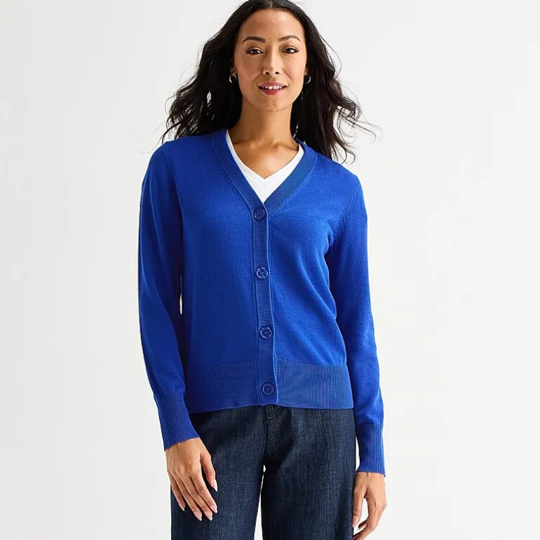 Liz Claiborne Womens V Neck Long Sleeve Button Cardigan