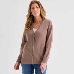 Liz Claiborne Womens V Neck Long Sleeve Button Cardigan