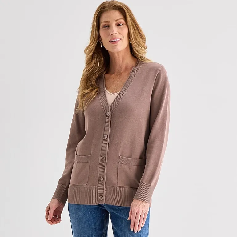 Liz Claiborne Womens V Neck Long Sleeve Button Cardigan