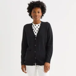 Liz Claiborne Womens V Neck Long Sleeve Button Cardigan