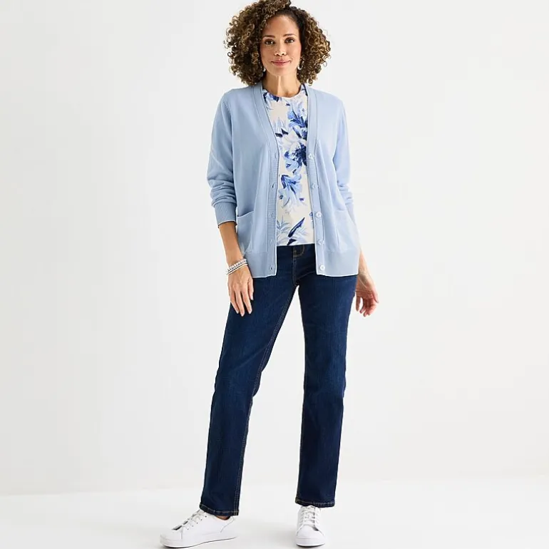 Liz Claiborne Womens V Neck Long Sleeve Button Cardigan