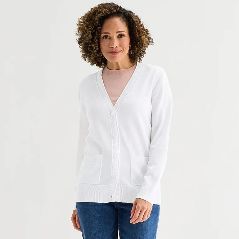 Liz Claiborne Womens V Neck Long Sleeve Button Cardigan