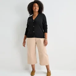 Liz Claiborne Womens V Neck Long Sleeve Button Plus Cardigan