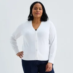 Liz Claiborne Womens V Neck Long Sleeve Button Plus Cardigan