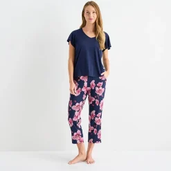 Liz Claiborne Womens V-Neck Short Sleeve 2-pc. Pajama Sets