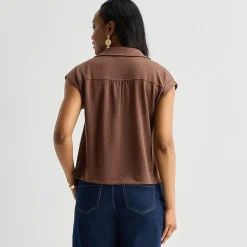 Liz Claiborne Womens V Neck Short Sleeve Blouse
