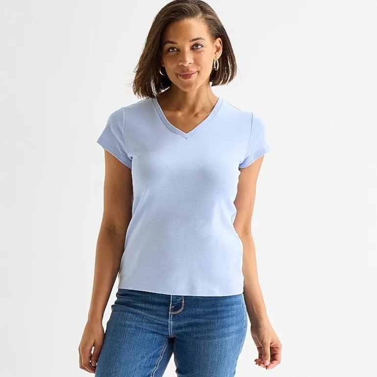 Liz Claiborne Womens V Neck Short Sleeve T-Shirt