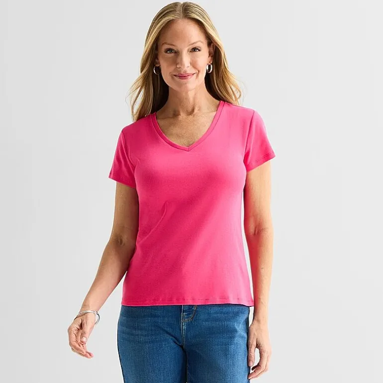 Liz Claiborne Womens V Neck Short Sleeve T-Shirt