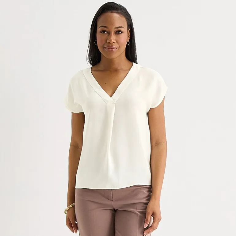 Liz Claiborne Womens V Neck Short Sleeve Satin Blouse