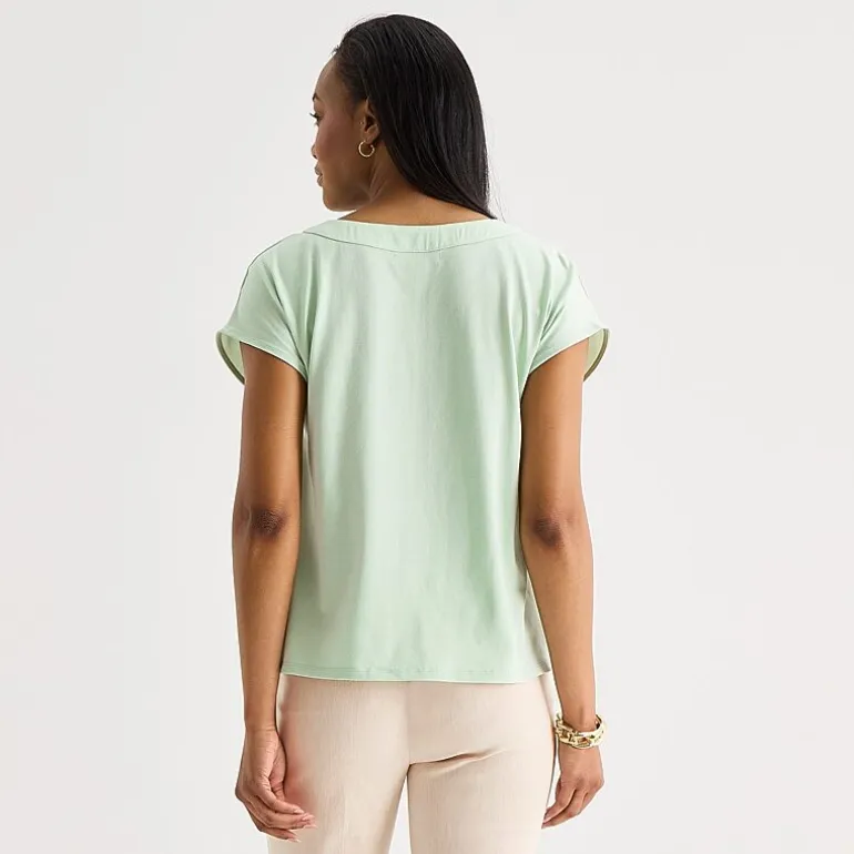 Liz Claiborne Womens V Neck Short Sleeve Satin Blouse