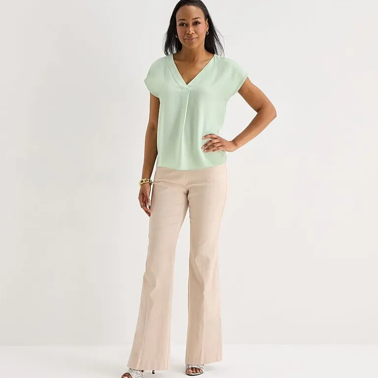 Liz Claiborne Womens V Neck Short Sleeve Satin Blouse