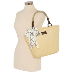 London Fog Straw With Wide Braided Tote Bag