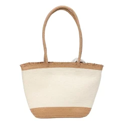 London Fog Top Ruffel Straw Tote Bag