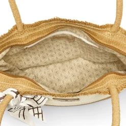 London Fog Top Ruffel Straw Tote Bag