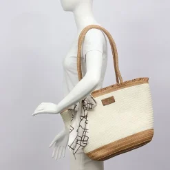 London Fog Top Ruffel Straw Tote Bag