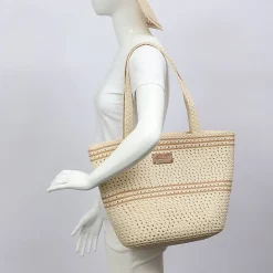 London Fog Woven Straw With Hat Set Tote Bag