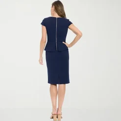 London Times Womens Boat Neck Short Sleeve Sheath Dress