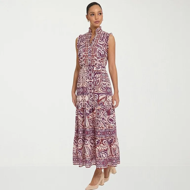 London Times Womens Mock Neck Sleeveless Maxi Dress