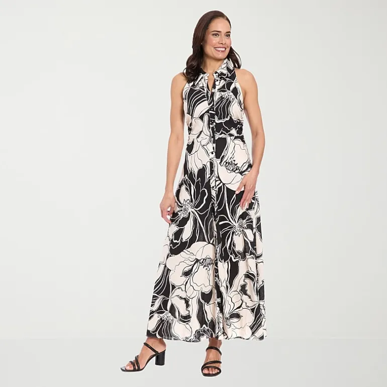 London Times Womens Petite V Neck Sleeveless Maxi Dress