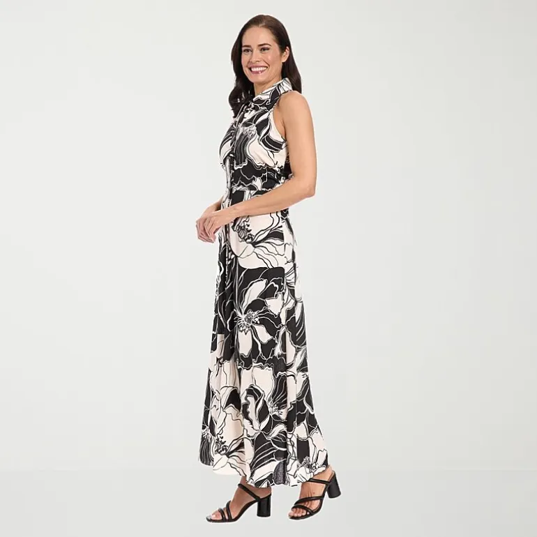 London Times Womens Petite V Neck Sleeveless Maxi Dress
