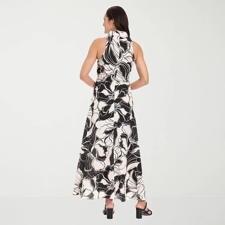 London Times Womens Petite V Neck Sleeveless Maxi Dress