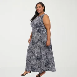 London Times Womens Plus Round Neck Sleeveless Maxi Dress
