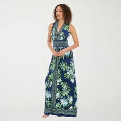 London Times Womens V Neck Sleeveless Maxi Dress