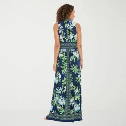 London Times Womens V Neck Sleeveless Maxi Dress