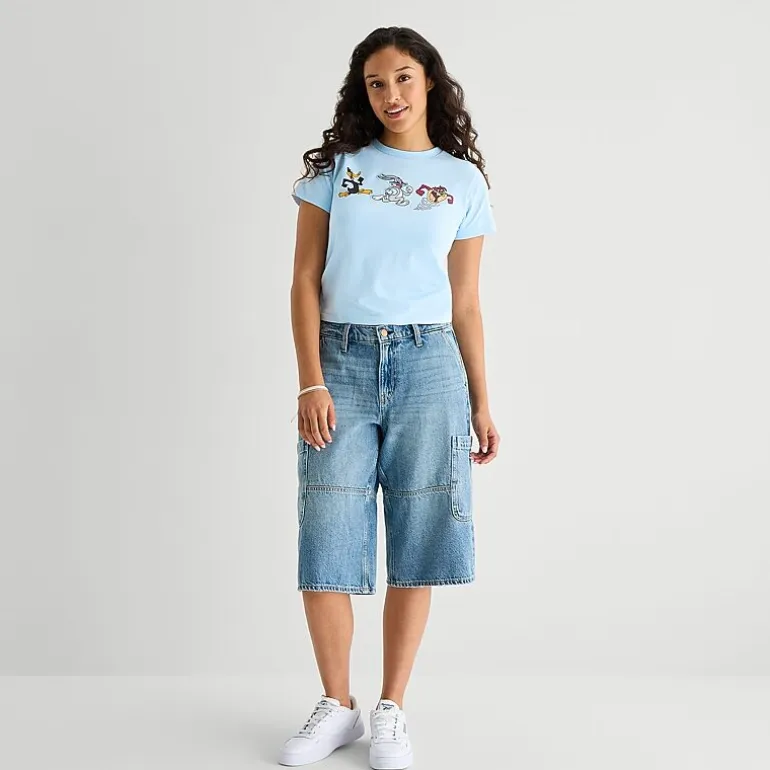 Looney Toons Baby Tee Womens Juniors Crew Neck Short Sleeve Fitted Looney Tunes Graphic T-Shirt