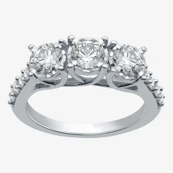 Love Lives Forever (G / Si1-Si2) Womens 1 1/2 CT. T.W. Lab Grown White Diamond 10K Gold Round 3-Stone Engagement Ring
