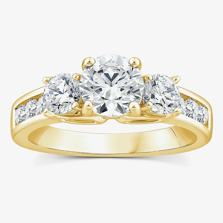 Love Lives Forever (G / Si1-Si2) Womens 2 CT. T.W. Lab Grown White Diamond 10K Gold Round Side Stone 3-Stone Engagement Ring