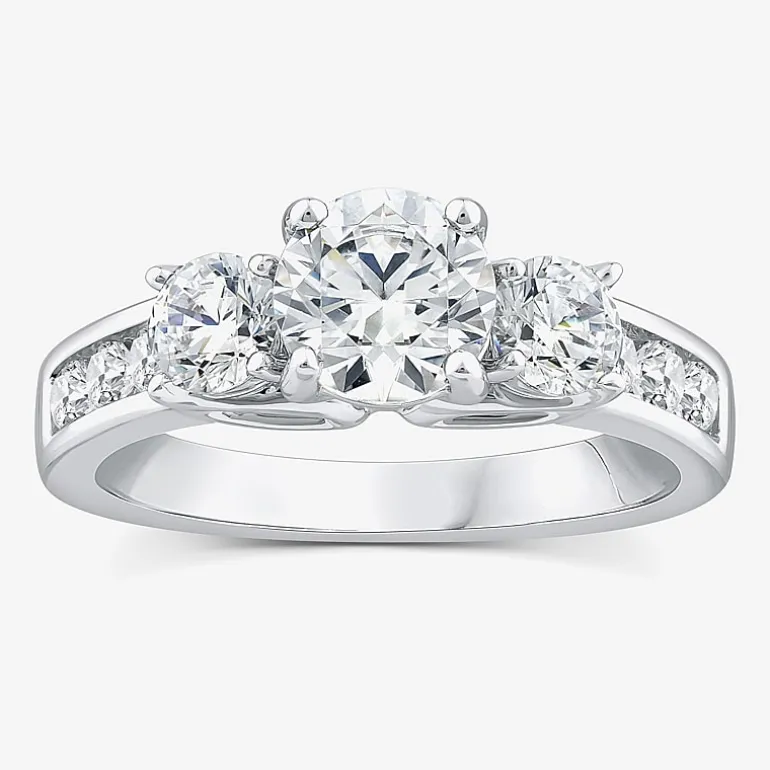 Love Lives Forever (G / Si1-Si2) Womens 2 CT. T.W. Lab Grown White Diamond 10K Gold Round Side Stone 3-Stone Engagement Ring