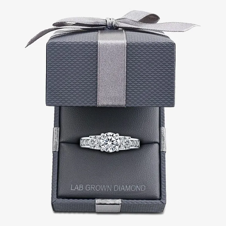 Love Lives Forever (G / Si1-Si2) Womens 2 CT. T.W. Lab Grown White Diamond 10K Gold Round Side Stone 3-Stone Engagement Ring