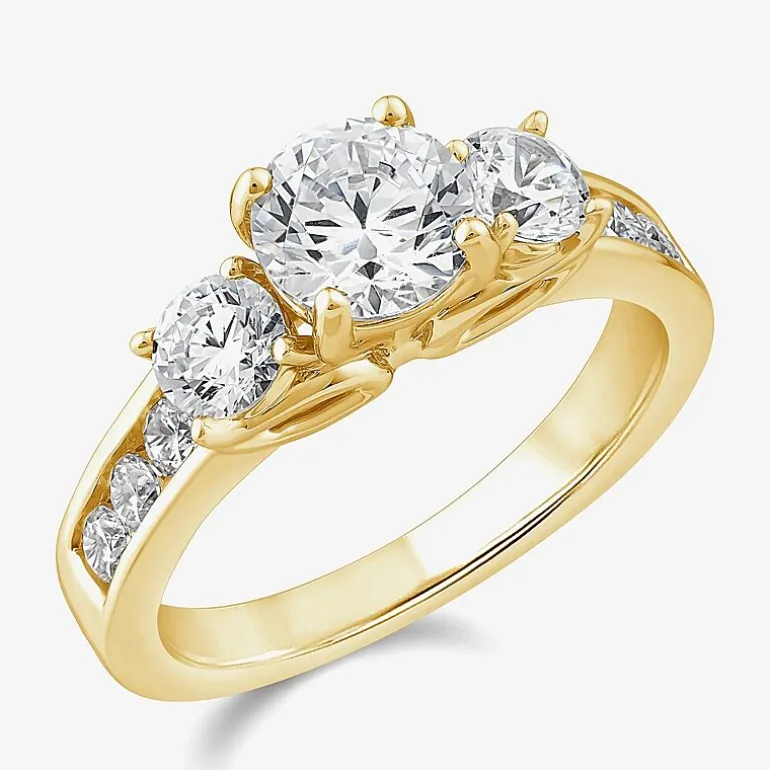Love Lives Forever (G / Si1-Si2) Womens 2 CT. T.W. Lab Grown White Diamond 10K Gold Round Side Stone 3-Stone Engagement Ring