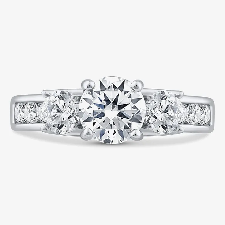 Love Lives Forever (G / Si1-Si2) Womens 2 CT. T.W. Lab Grown White Diamond 10K Gold Round Side Stone 3-Stone Engagement Ring