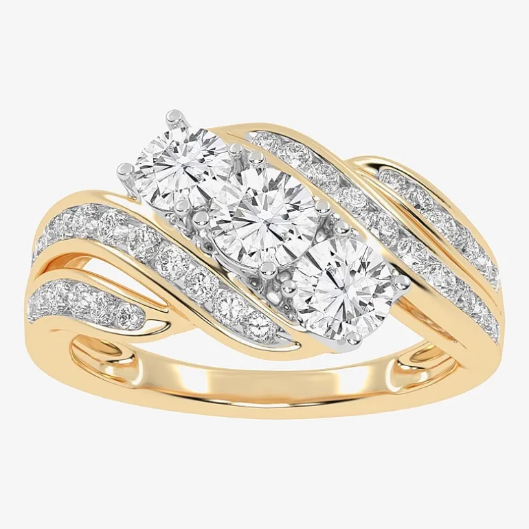 Love Lives Forever (G / Vs2-Si1) Womens 1 1/2 CT. T.W. Lab Grown White Diamond 10K Gold Side Stone 3-Stone Engagement Ring