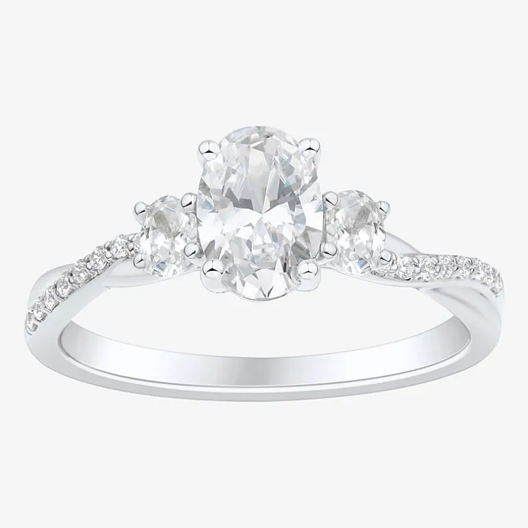 Love Lives Forever (H-I / Si1-Si2) Womens 1 CT. T.W. Lab Grown White Diamond 10K Gold Oval Side Stone 3-Stone Engagement Ring