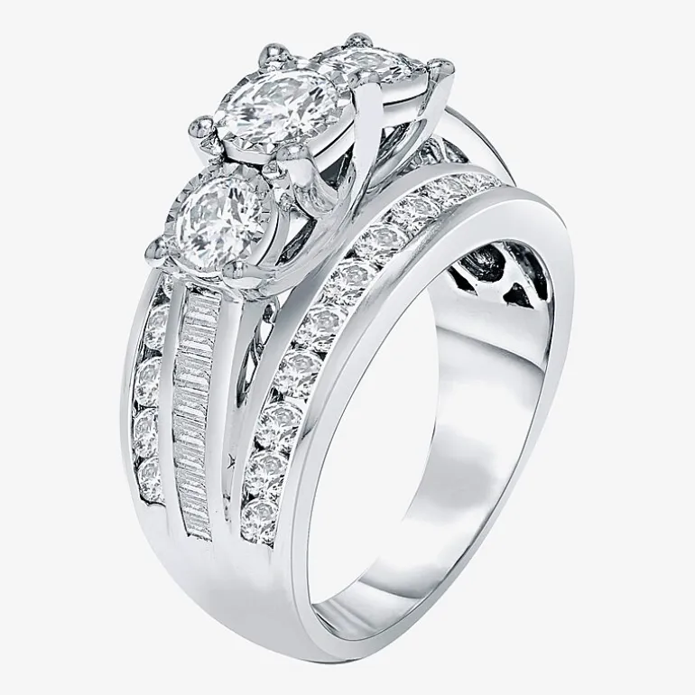 Love Lives Forever (I / I1) Womens 2 CT. T.W. Lab Grown White Diamond 10K Gold Round 3-Stone Engagement Ring