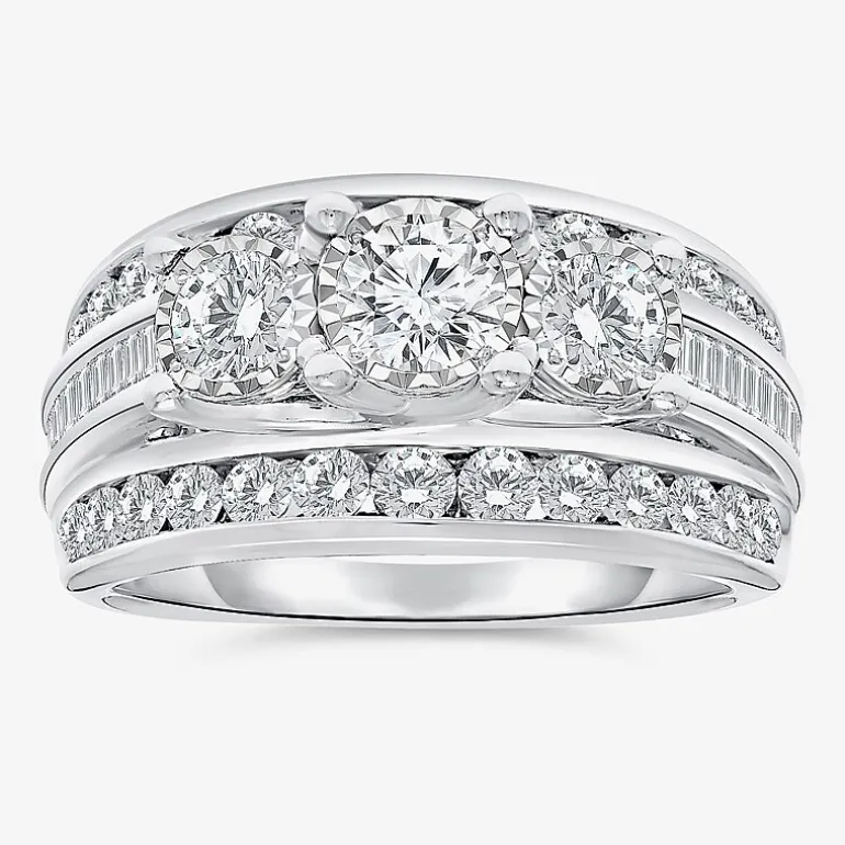 Love Lives Forever (I / I1) Womens 2 CT. T.W. Lab Grown White Diamond 10K Gold Round 3-Stone Engagement Ring