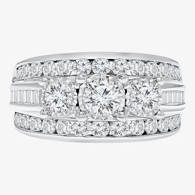 Love Lives Forever (I / I1) Womens 2 CT. T.W. Lab Grown White Diamond 10K Gold Round 3-Stone Engagement Ring